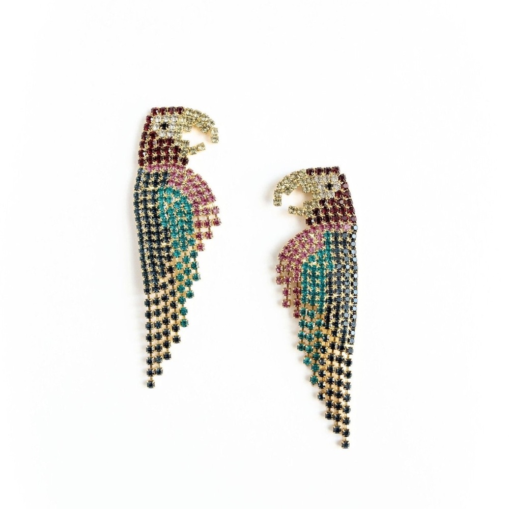 Vintage Rhinestone Parrot Drop Earrings